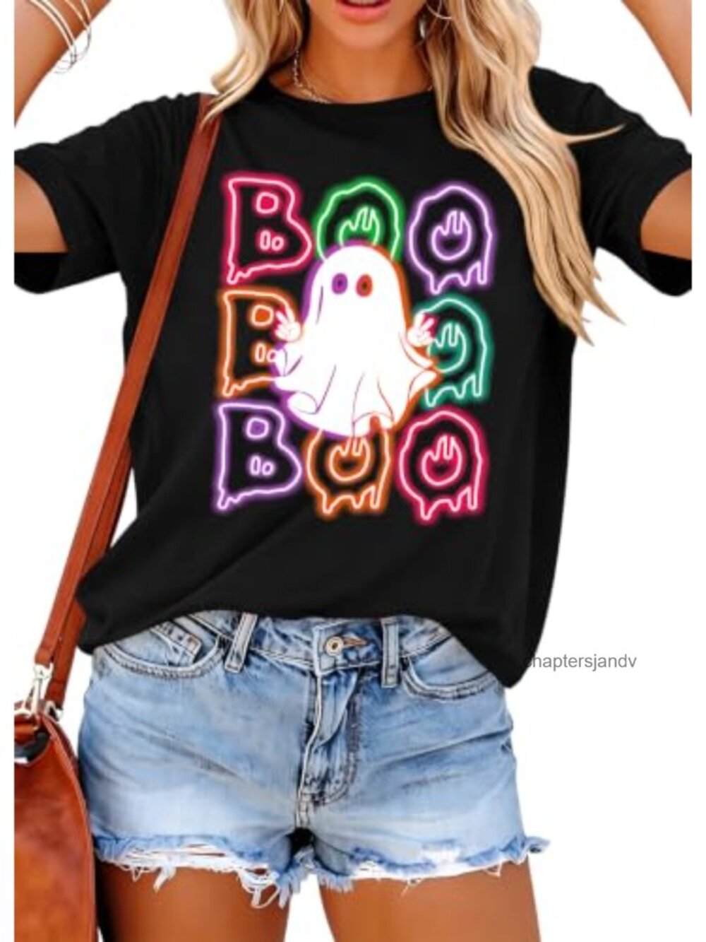 Women's Halloween Ghost Boo Graphic T-Shirt Short Sleeve Crew Neck Tee